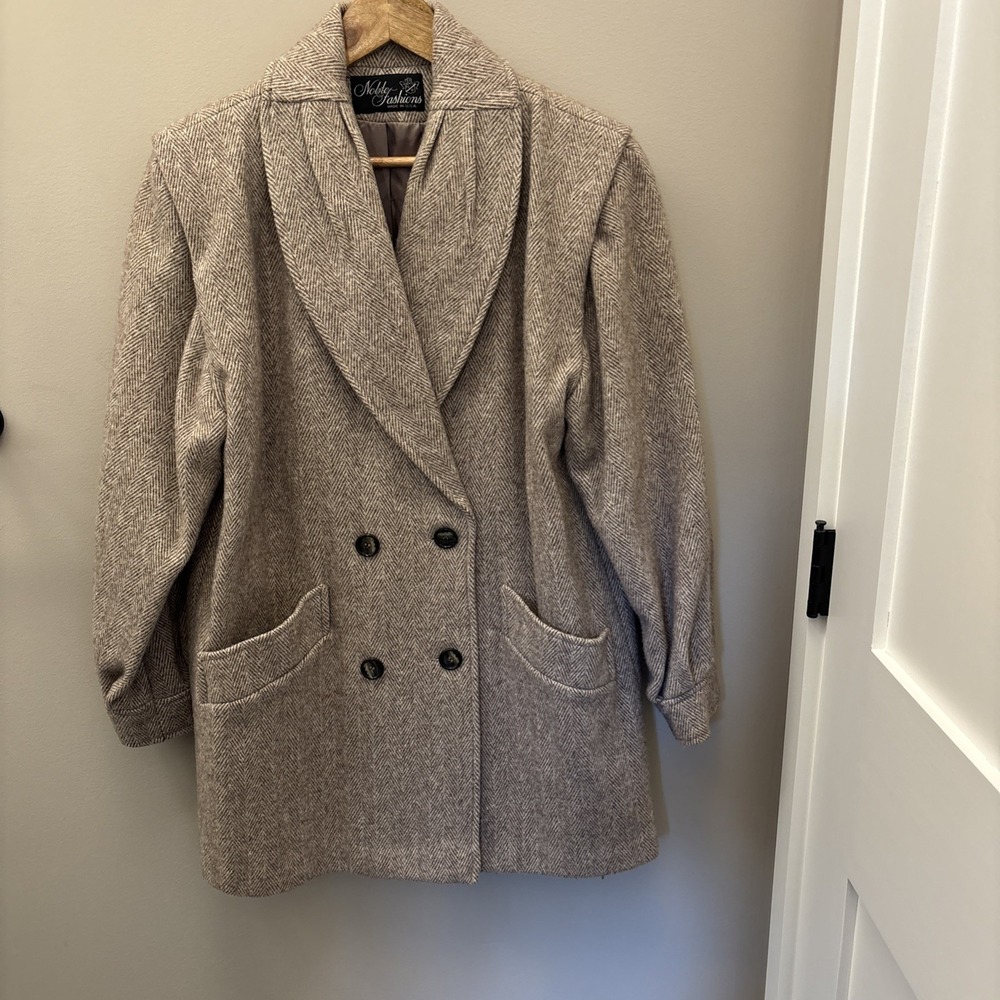 Noble Fashions Made In USA Womens Wool Nylon Blend Tweed Coat Vintage Beige 12 ?
